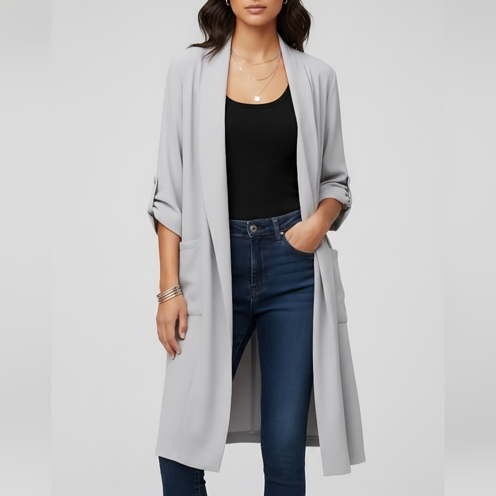 Zara Basic Collection Light Gray Duster, Coat, Lo… - image 1